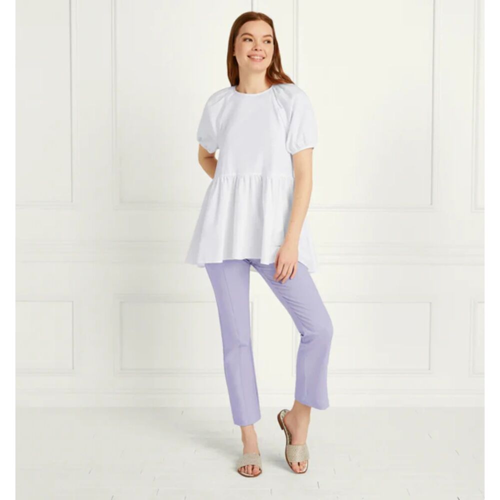 HILL HOUSE Womens Top XS White Tunic Keyhole Puff Sleeve Hi Lo Cotton FRANCESCA
